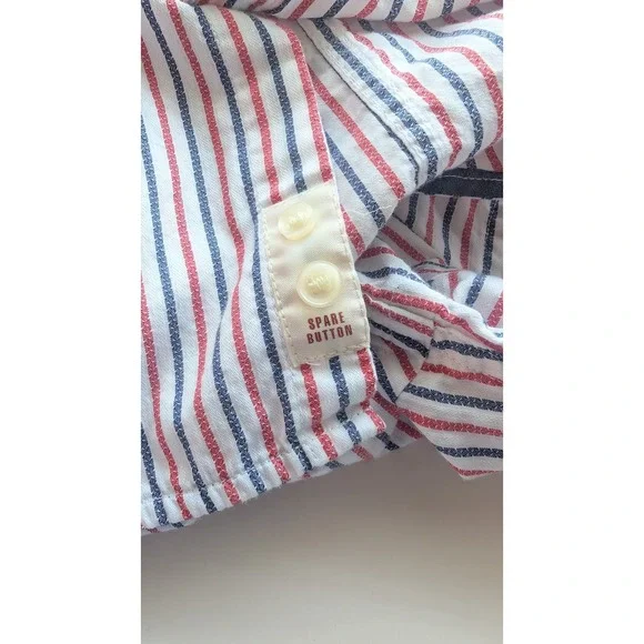 SISLEY Mens Slim Fit Red Blue Striped Button Down Long Sleeve Shirt Size 16 1/2 - Picture 6 of 8